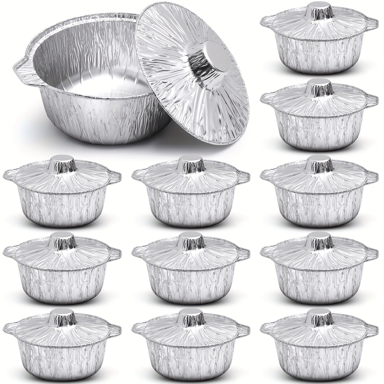TEMU 12-24pcs Disposable Aluminum Pot With Lid Round Foil Pans Disposable Cookware Food Container For Vacation Trips Camping Baking Heating Cooking