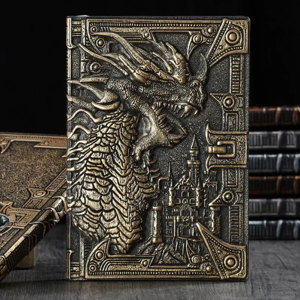 3D Dragon A5 Notebook European Retro Thick Pu Embossed Notebook Diary Business Gift Office Supplies 241203