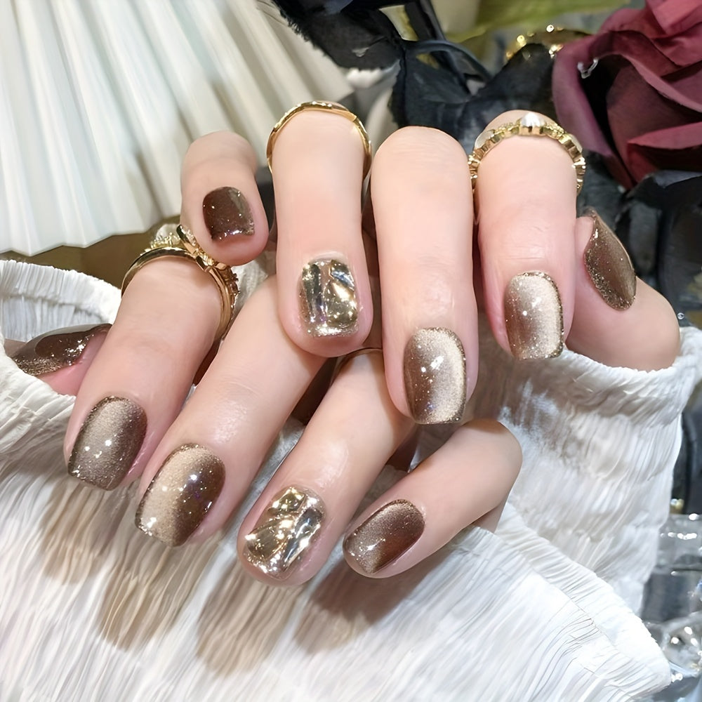 TEMU 30 Pcs Glossy Extra-short-t Press On Nails 's Eye False Nails With Shiny Artificial Reusable False Nails For Women