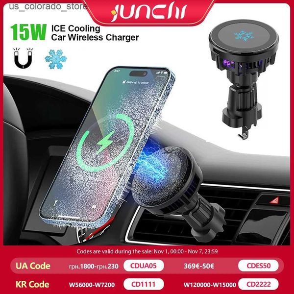 Wireless Chargers Semiconductor cooled car wireless charger for Magsafe iPhone 16 fast charging mini magnetic charging station with phone ho