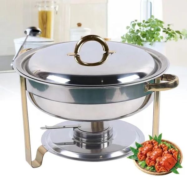 & 4.5L Dishes Plates Stainless Steel Chafer Buffet Chafing Dish Set Catering Pans Food Warmer Lid Round Chafe Circular Alcohol Stove Food He