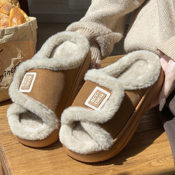2024 Women&#039;s Flat Slides Sandals Soft Warm Plush Indoor Outdoor Slippers dh910320090