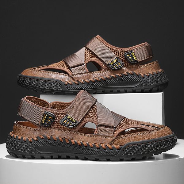 Genuine Summer Mens Casual Outdoor Leather Sandals for Men Beach Roman mens Shoes cf0b