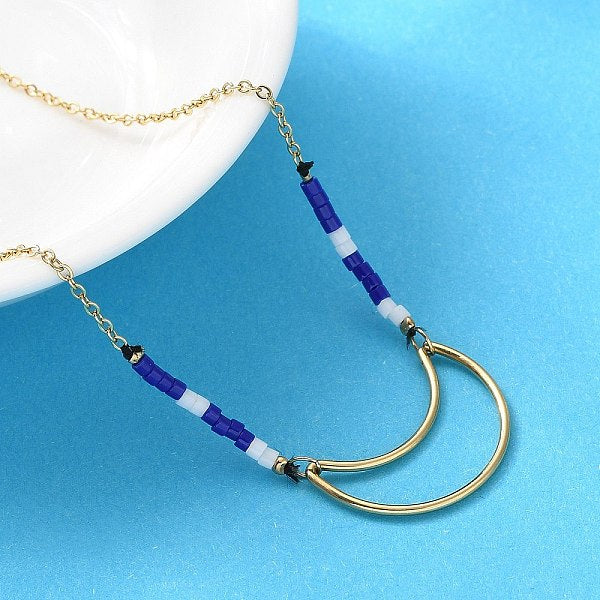 Collares colgantes de acero inoxidable 304 y cuentas de vidrio azul para mujer