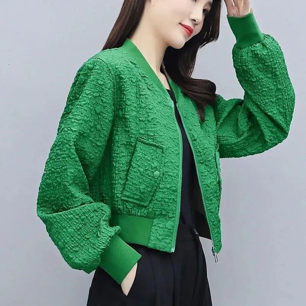 Moda Short Spring Autumn Casat Outon Women Women Women Green Black Coffee Casual Casual Casual Top Baseball Sportswear 250109