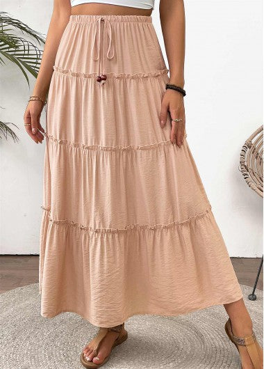 Modlily Light Camel A Line Elastic Waist Maxi Skirt - M