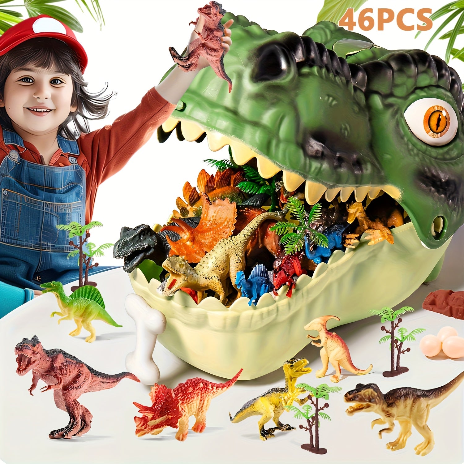 TEMU Dinosaur Toys For Kids, 45pcs Realistic Dinosaur Figures With Eggs, Trees And Fences To Create Dinosaur Worlds, Educational Dolls, Perfect Gift