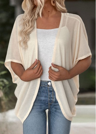 Modlily Beige Half Sleeve Tunic Light Cardigan - M