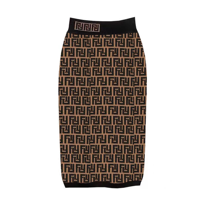 Designer skirt Two Piece Set Women knitting Designer Dress Autumn and Winter Cardigan Sweater Hip Wrap Round Neck Long Sleeve Jacquard Sweater Styli