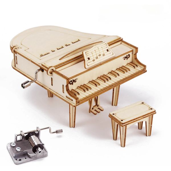Creative handmade crank piano music box wooden 3D puzzle kit building block toy set DIY assembly model 250120