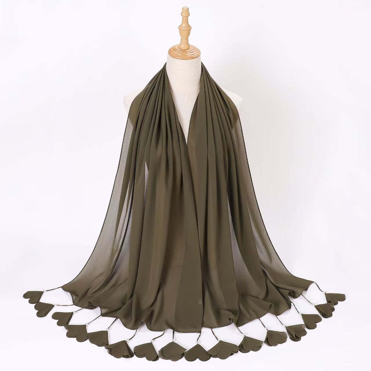 T839 new solid color scarf headscarf scarf flower pearl chiffon bubble scarf Middle East Malaysia