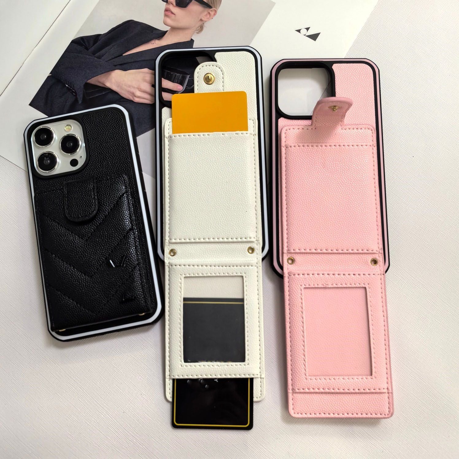 Phone Case Monogram Luxury iPhone Case with Card Holder for iPhone 16 Pro Max Cases Apple 15 14 13 12 11 Pro 15 Plus Cell Phone Cases Leather Mobile