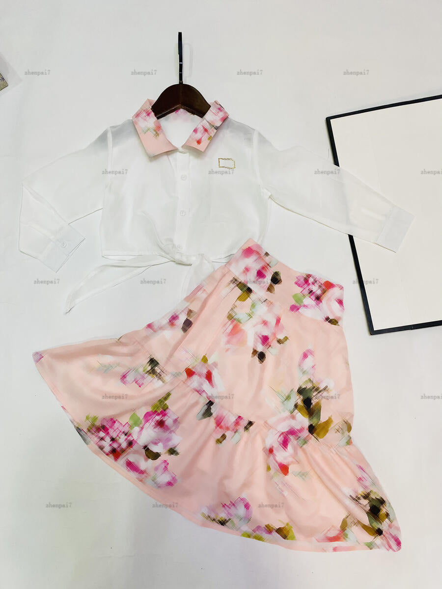 Top girls dress suits autumn baby Tracksuits kids designer clothes Long-sleeved shirts and floral prints long dresses A075X03N031