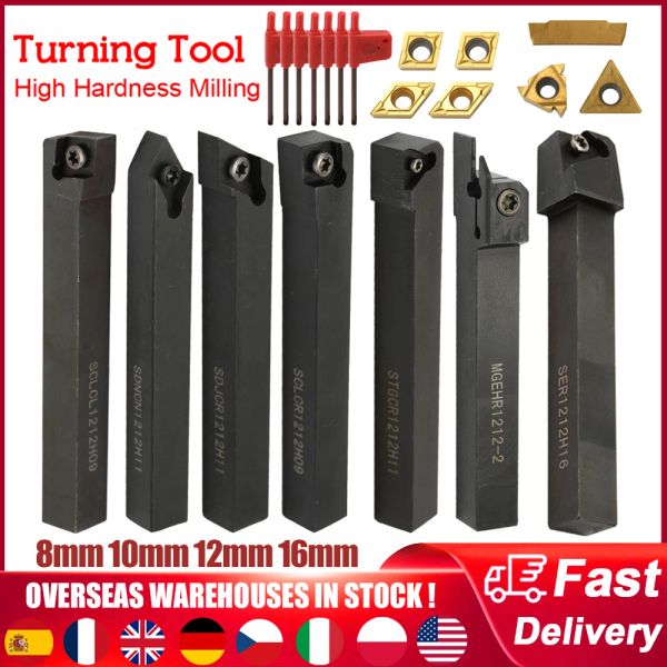 8mm 10mm 12mm 16mm Shank Lathe Turning Tool Holder Boring Bar Lathe Tool Lathe Cutter Metal Turning Rod Holders and Inserts Kit