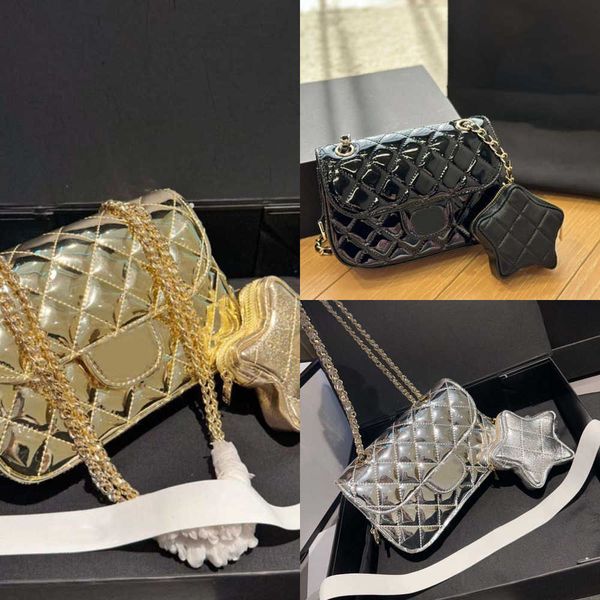 Bag Luxury Star Purse Mirrored Leather Double Chain Bags Designer Crossbody brand handbag Backpack Shoulder with gold and silver clutch 6281