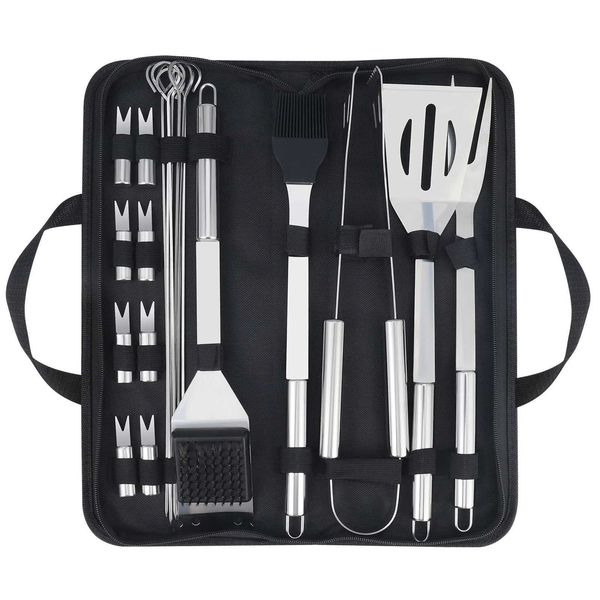 20PCS Barbecue Utensils Grill Tools Heavy Duty Stainless Steel Grill Set BBQ Grill Accessories for OutdoorGrill Gifts for dadT250118