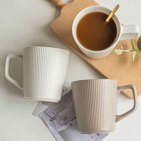 500ML Nordic Style Ceramics Mug Solid Color Striped Coffee Mug Juice Milk Water Cup Household Office Pratical Drink WareC241214