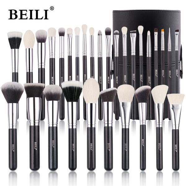 BEILI 25-30-42 Pieces Complete Professional Makeup Brushes Set Eye Shadow Foundation Powder Natural Goat Synthetic Hair Black