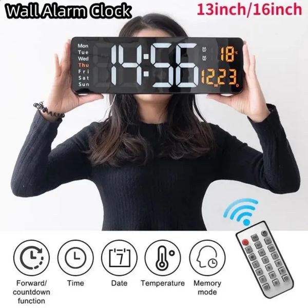 1316 inch wall mounted digital large screen LED clock with temperature date and automatic dimming function remote control 240919