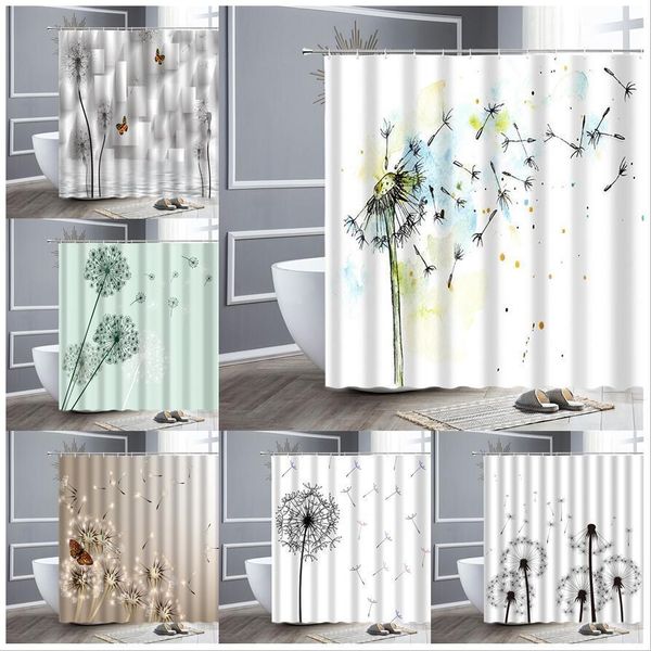 Shower Curtains Floral Dandelion Butterfly Watercolor Natural Flower Autumn Maple Leaves Mid Century Bathroom Decor Bath Curtain 221118