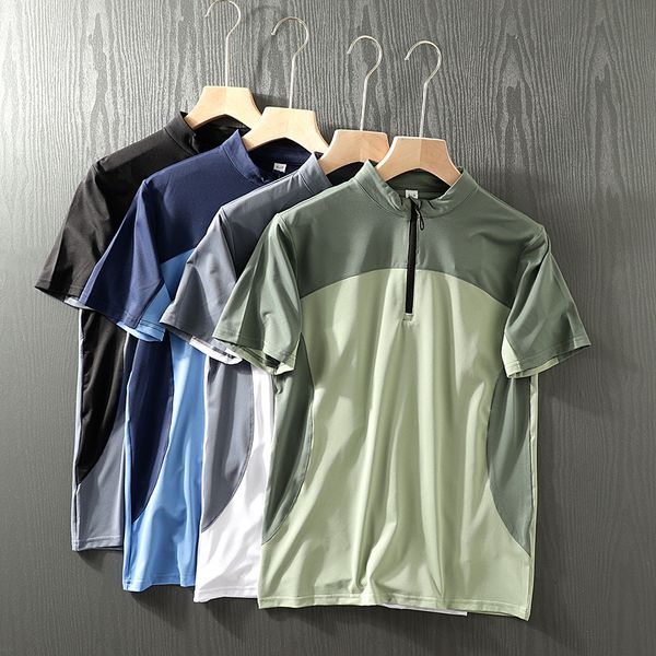 Men&#039;s Stand Collar Half-Zip Moisture-Wicking Quick-Dry Panelled Athletic Polo Short-Sleeve T-Shirt Fashion