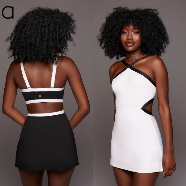 A148 Women Yoga Tennis Dress Color Contrast Anti-slip Female Breathable One-piece Skirt Yoga Sleeveless Sports Skirts