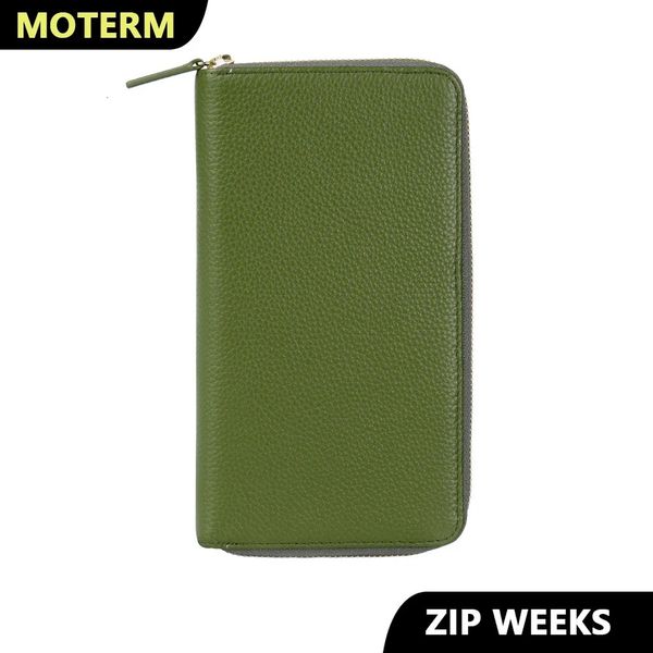 Moterm Zippered Weeks Cover Genuine Pebbled Grain Leather Planner with Back Pocket Cowhide Zipper Organizer Agenda Journal Diary 240115