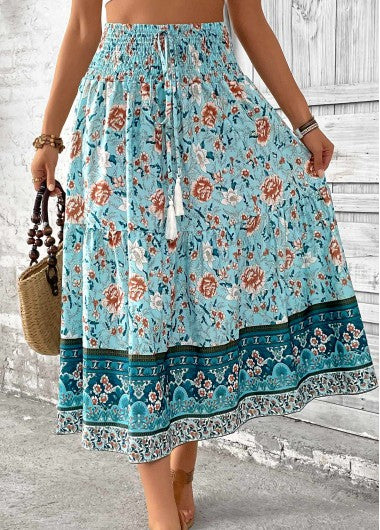 Modlily Mint Green Tribal Print A Line Elastic Waist Skirt - M