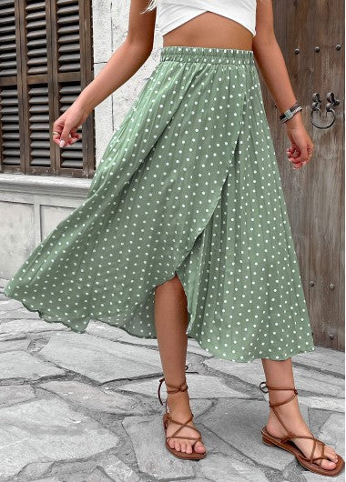 Modlily Sage Green Polka Dot A Line Elastic Waist Skirt - M