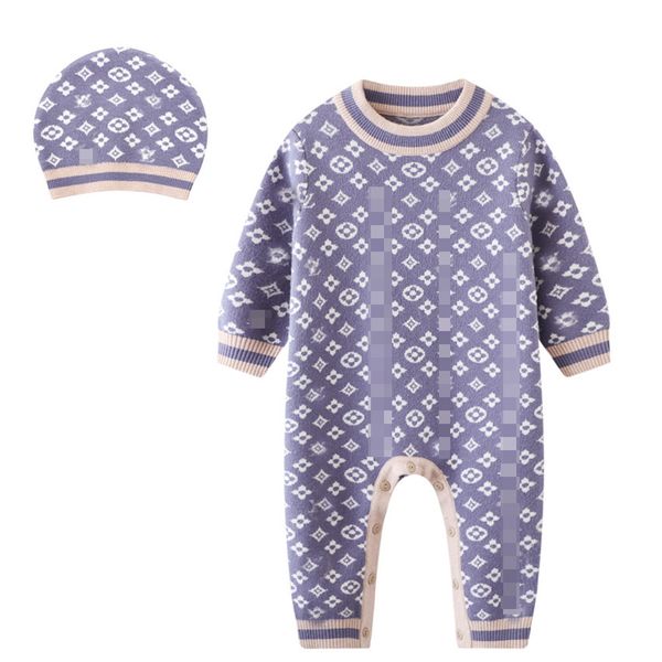 Designer Newborn Clothes Winter Warm Wool Knitted Bodysuit Baby Boys Jumpsuit Toddler Infant Rompers Hat 2Pc Clothing