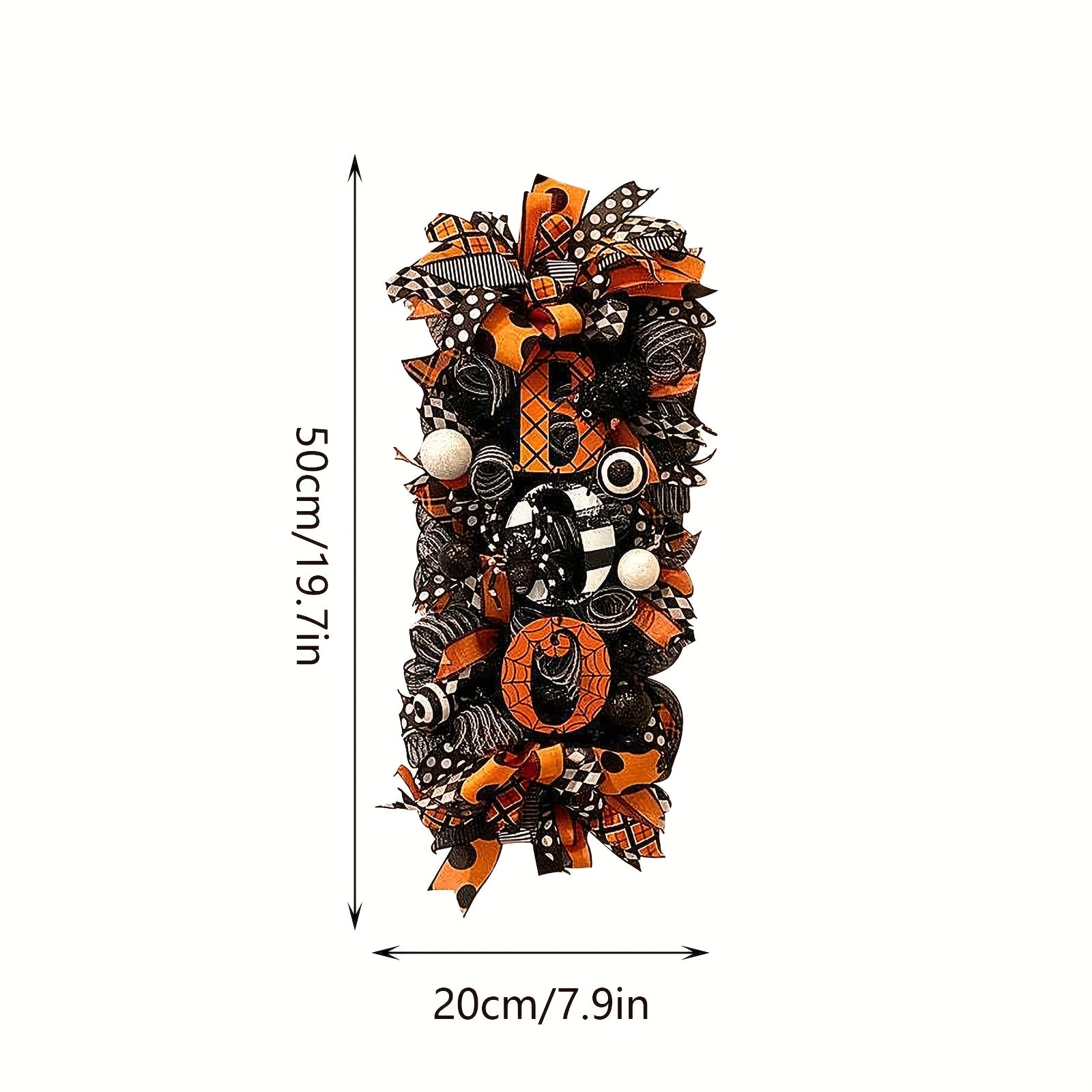 TEMU Large Boo Door Hanging Decoration - Halloween Wreath Garland With Pumpkin Pendant, Orange--gray-, No Electricity Needed, Door Decor For Porch,