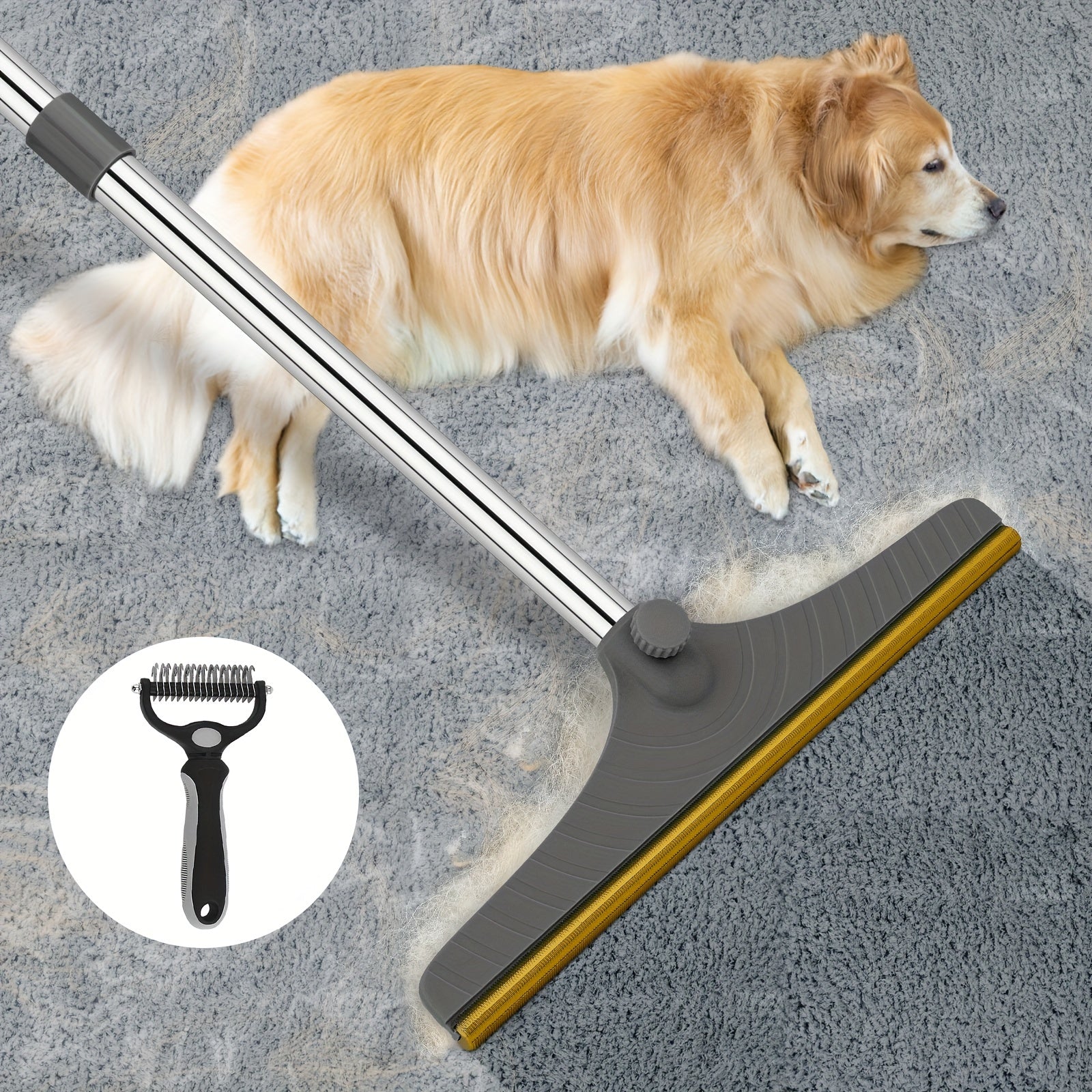 TEMU Carpet Rake For Pet Hair Removal, Reusable Pet Hair Removal Tool Hair Remover With 60" Long Adjustable Handle, Carpet Brush Carpet Scraper Pet