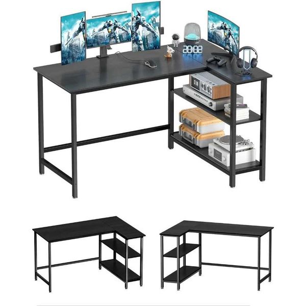 Other Furniture L Shaped Desk - 39 Home Office Computer Desk with Shelf Gaming Desk Corner Table for Work Writing and Study Space-Saving Q24