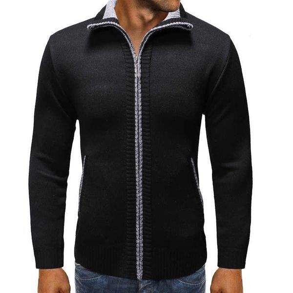 2024 new autumn and winter mens cardigan warm and thick sweater mens stand up collar with velvet knit sweater jacketXJ240930