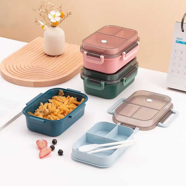 Portable sealed lunch box with 2-layer grid microwave for heating student office staff fruit and food containers equipped with forks and spo