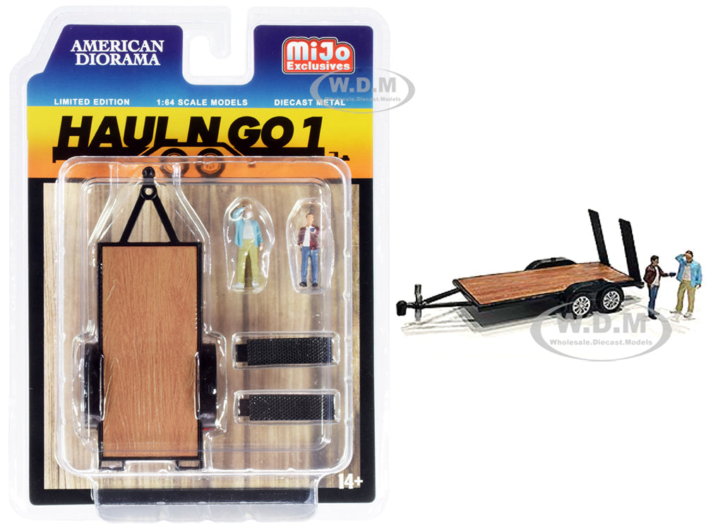 "Haul N Go 1" Trailer and 2 Figurines Diecast Set of 3 pieces for 164 Scale Models by American Diorama