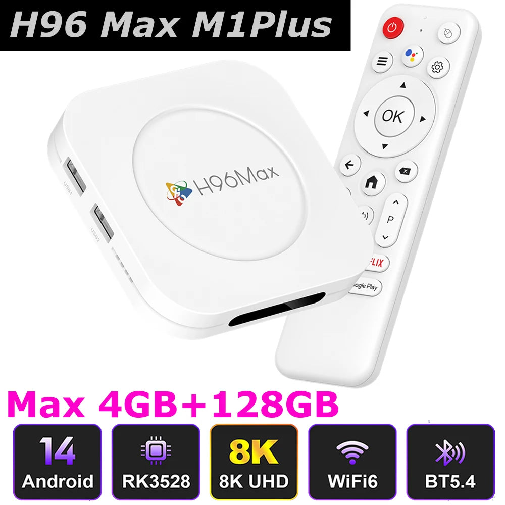 Android 14 TV BOX H96 MAX M1 PLUS Rockchip RK3528 Wifi6 BT5.4 8K Video Decoding Max 4GB 128GB 100M Lan Set Top Box