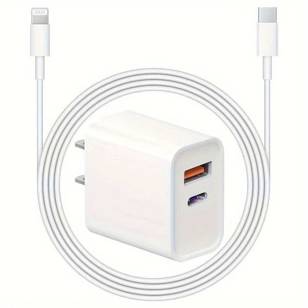 20W dual wall charger with 6-foot QC+PD 3.0 USB C power adapter suitable for iPhone 14-14 Pro-13-15-15 Pro-XS-XRT250122