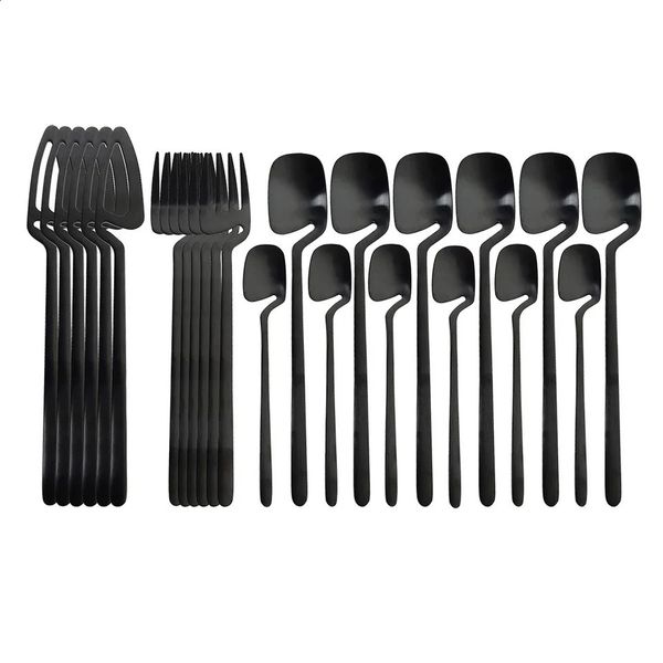 24 piece black cutlery set spoon fork knife kitchen decoration ice cream dessert soup coffee 240826