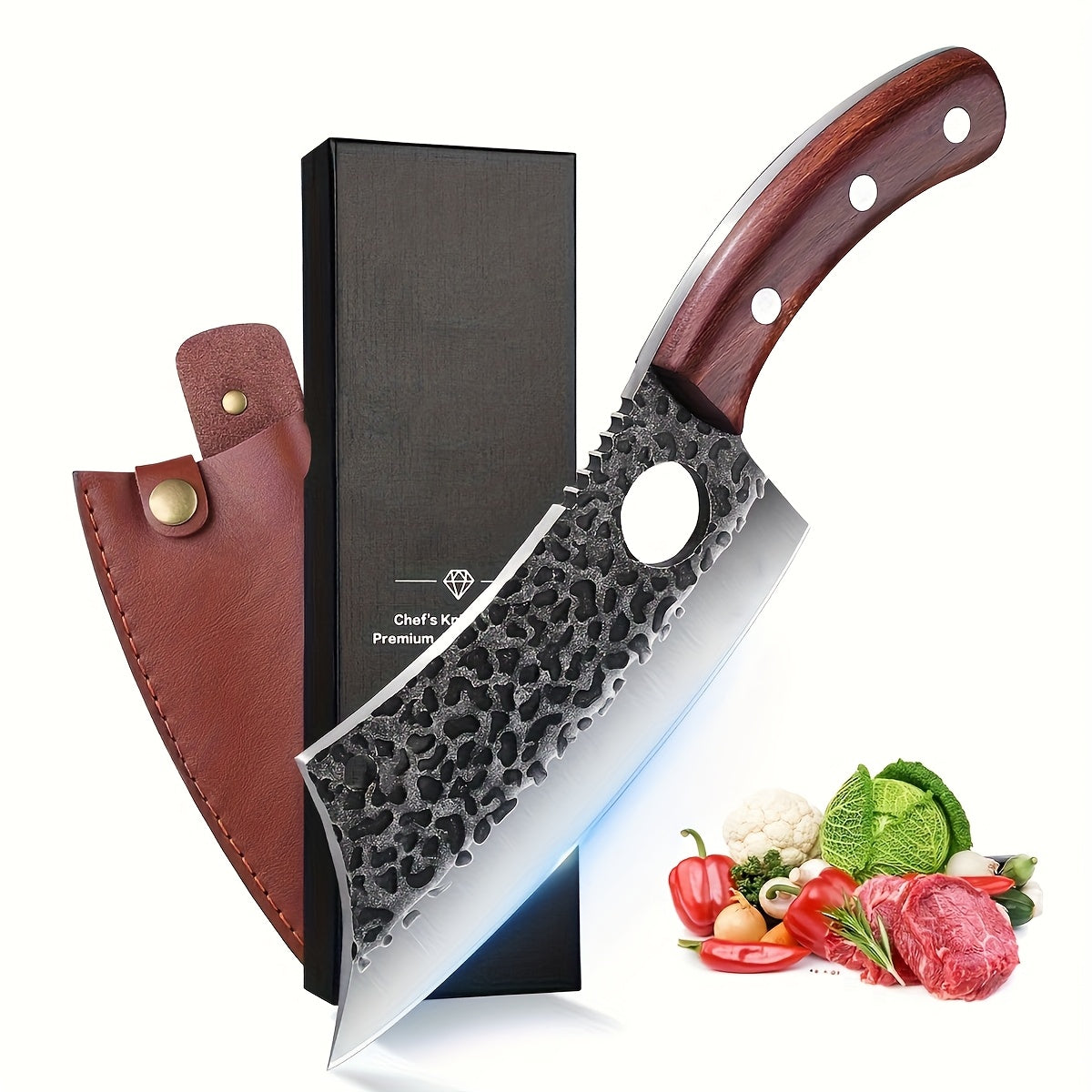 TEMU Knife With Sheath, Meat Knife For Meat Cutting, Hand Chef Butcher Full Tang Boning Knife For Outdoor Cooking, Kitchen Deboning Or Camping Bbq