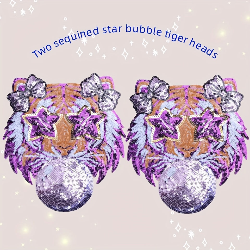 TEMU 2 Large Sequined Star Bubble Patches With Purple Embroidery For Decoration