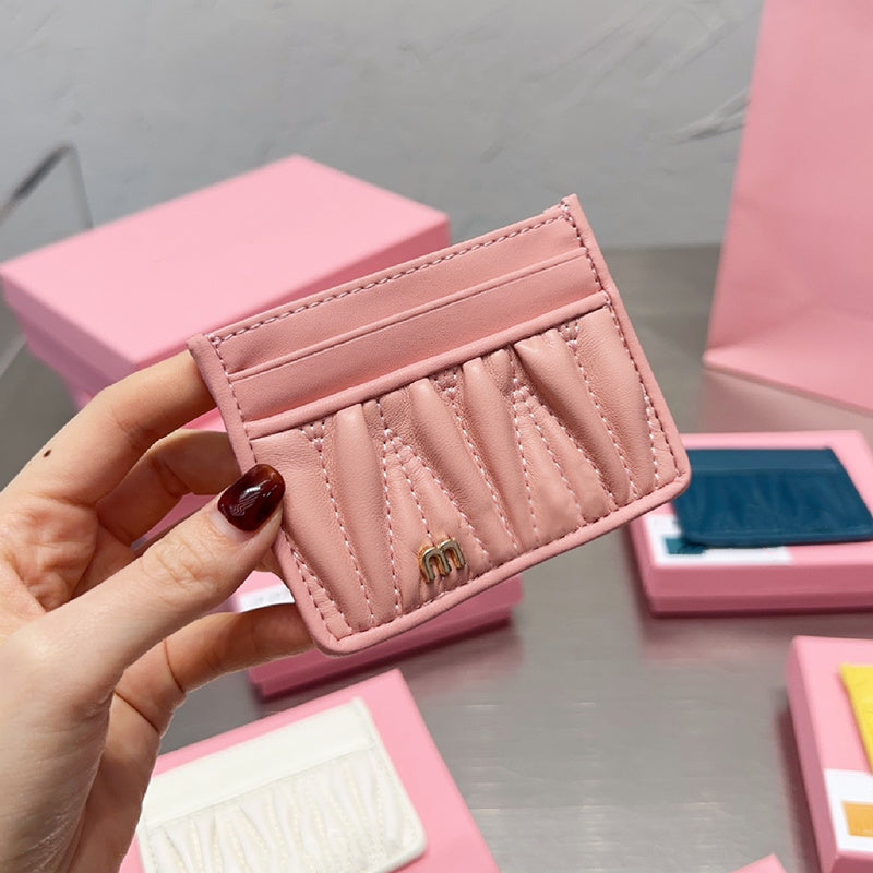 pleated wallet designer wallets mini card holder Woman Sheepskin pocket purses purse handbags holders cute clutch bags 5A