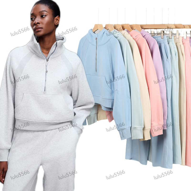 Yoga scuba half zip hoodie sportswear exercise sweat pants workout set Gym Clothing women flare leggings active wear Hooded suit womens coats Casual