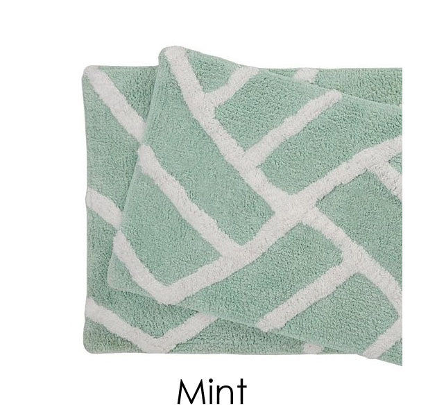 100% Cotton Plush Water Absorbent Bath Mat (2-Pack) - Mint