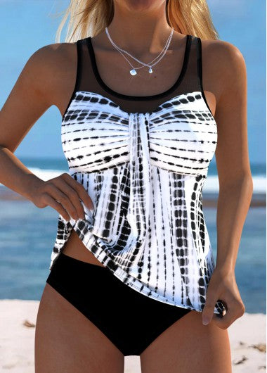 Modlily Tie Dye Print Black Tankini Set - XL