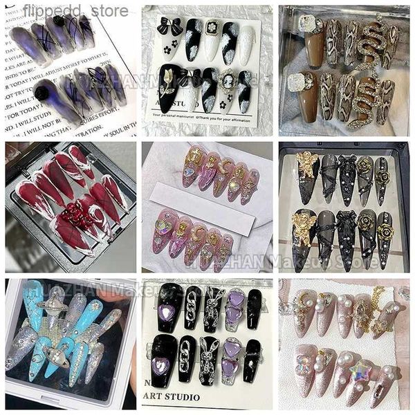 False Nails 4sets-Lot Bd Box Handmade Long Tips Glitter Rhie Press On Y2K Reusable Short Fake Nail With Glue Gift Q231115