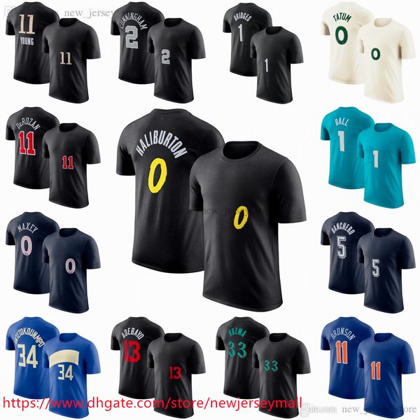 Print 2024 New City East Basketball Training Clothing Cotton Short Sleeve Mathurin Maxey DeRozan Ball Tatum Young Banchero Brunson Mitchell