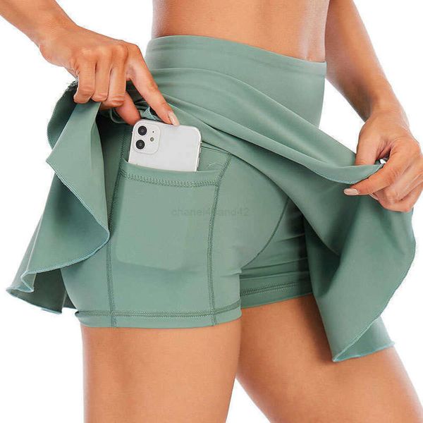 Naked Feeling with Pocket Fitness Dance Yoga Outfits Skirts Sports Pleated Tennis Skirt Gym Clothes Womens Underwear Shorts Dress