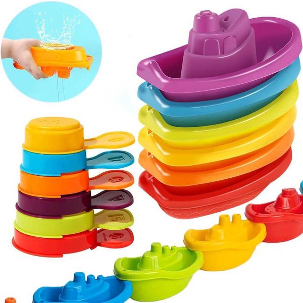 Baby Bath Toys Baby bath toys stacking boat and spoon toys early education smart gifts rainbow colored stacking cup folding tower baby toys