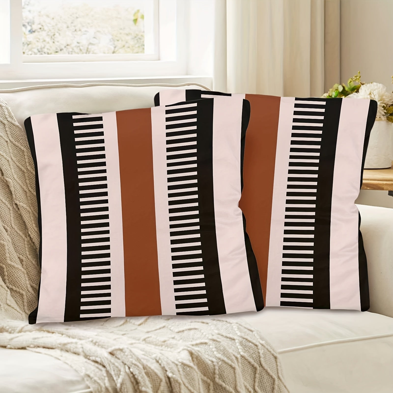 TEMU Set Of 2 Black White Boho Pillow Cover Pillow Covers Farmhouse Stripe Pillowcase For Couch Bed, Black, 2pcs Set Pillow Cushion Cover
